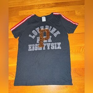PINK Victoria’s Secret Sequin Logo Tee Shirt Black Small
